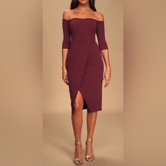 Lulus exclusive plum purple flames of desire midi off shoulder dress size M NWT - Picture 1 of 10